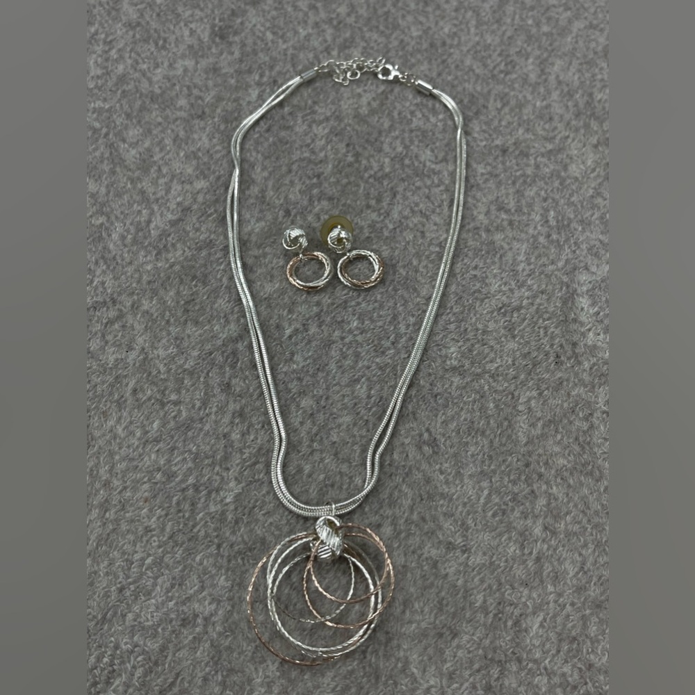 Silver and Rose Gold Tone Set, Earrings and Necklace